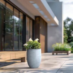 Sapcrete 17 in. Large Soft Slate Concrete Round planter / Pot with drainage holes