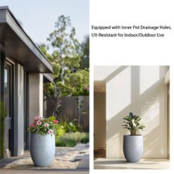 Sapcrete 17 in. Large Soft Slate Concrete Round planter / Pot with drainage holes