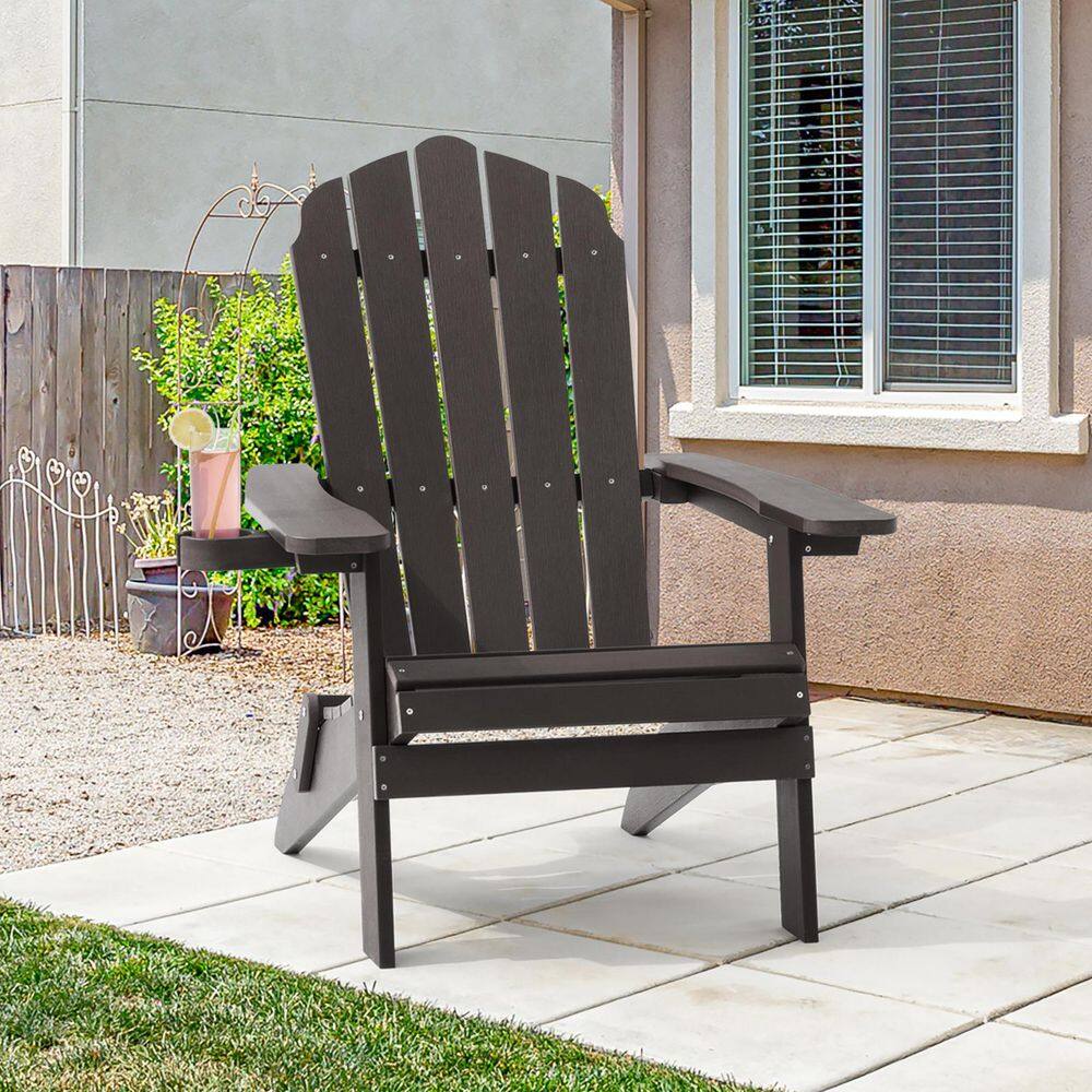 Sonkuki Coffee Folding Adirondack Chair, Waterproof HIPS High Load Capacity Patio Chair with Wide Armrests (1-Piece)