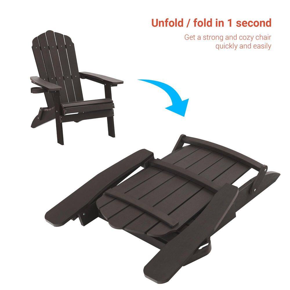 Sonkuki Coffee Folding Adirondack Chair, Waterproof HIPS High Load Capacity Patio Chair with Wide Armrests (1-Piece)