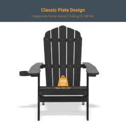 Sonkuki Black Outdoor Plastic Folding Adirondack Chair Patio Fire Pit Chair for Outside