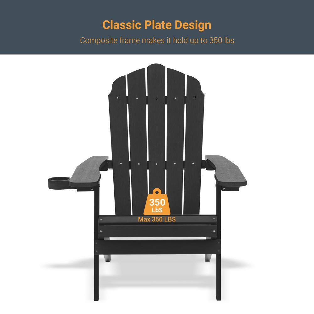 Sonkuki Black Outdoor Plastic Folding Adirondack Chair Patio Fire Pit Chair for Outside