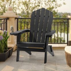 Sonkuki Black Outdoor Plastic Folding Adirondack Chair Patio Fire Pit Chair for Outside