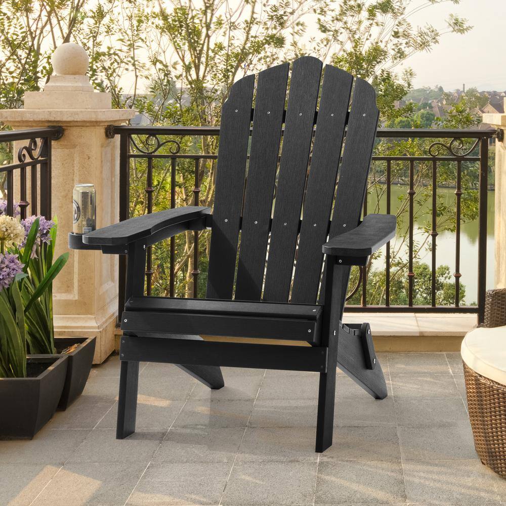 Sonkuki Black Outdoor Plastic Folding Adirondack Chair Patio Fire Pit Chair for Outside