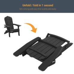Sonkuki Black Outdoor Plastic Folding Adirondack Chair Patio Fire Pit Chair for Outside