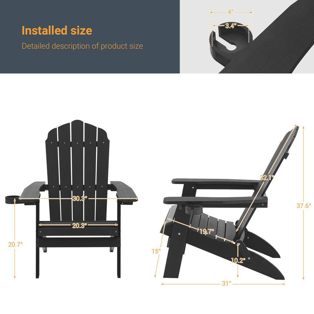 Sonkuki Black Outdoor Plastic Folding Adirondack Chair Patio Fire Pit Chair for Outside