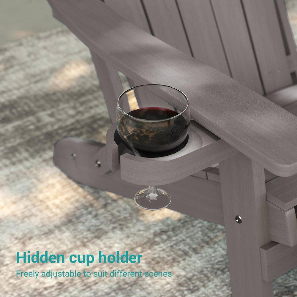 Sonkuki Brown Frame Folding Adirondack Chair with Retractable Ottoman, Weather Resistant Fire Pit Patio Chair with Cup Holder