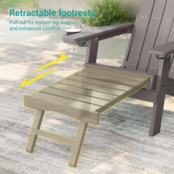 Sonkuki Brown Frame Folding Adirondack Chair with Retractable Ottoman, Weather Resistant Fire Pit Patio Chair with Cup Holder