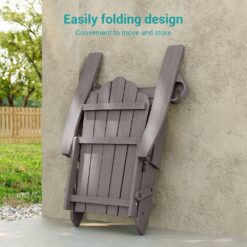Sonkuki Brown Frame Folding Adirondack Chair with Retractable Ottoman, Weather Resistant Fire Pit Patio Chair with Cup Holder