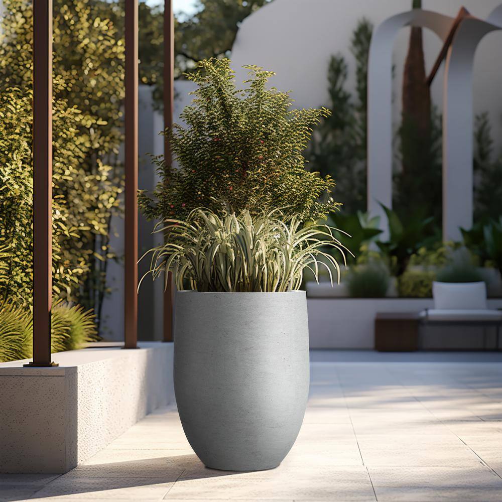 Sapcrete 22"H Concrete Garden Flower Pots, Modern Round Lightweight Planters with Drainage Hole for Outdoor/Indoor, Natural