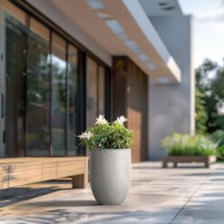 Sapcrete 22"H Concrete Garden Flower Pots, Modern Round Lightweight Planters with Drainage Hole for Outdoor/Indoor, Natural
