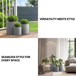 Sapcrete 10in., 13in., 16in. Dia Stone Finish Extra Large Tall Round Concrete Plant Pot/Planter for Indoor & Outdoor Set of 3