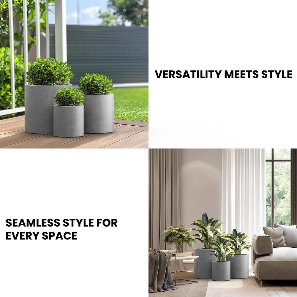 Sapcrete 10in., 13in., 16in. Dia Stone Finish Extra Large Tall Round Concrete Plant Pot/Planter for Indoor & Outdoor Set of 3