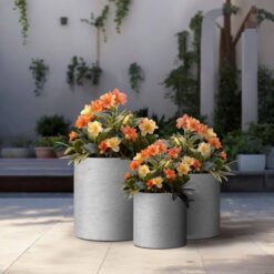 Sapcrete 10in., 13in., 16in. Dia Stone Finish Extra Large Tall Round Concrete Plant Pot/Planter for Indoor & Outdoor Set of 3
