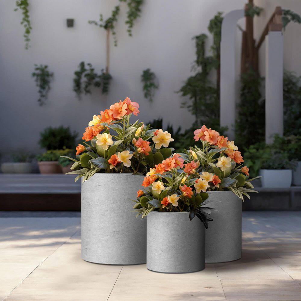 Sapcrete 10in., 13in., 16in. Dia Stone Finish Extra Large Tall Round Concrete Plant Pot/Planter for Indoor & Outdoor Set of 3