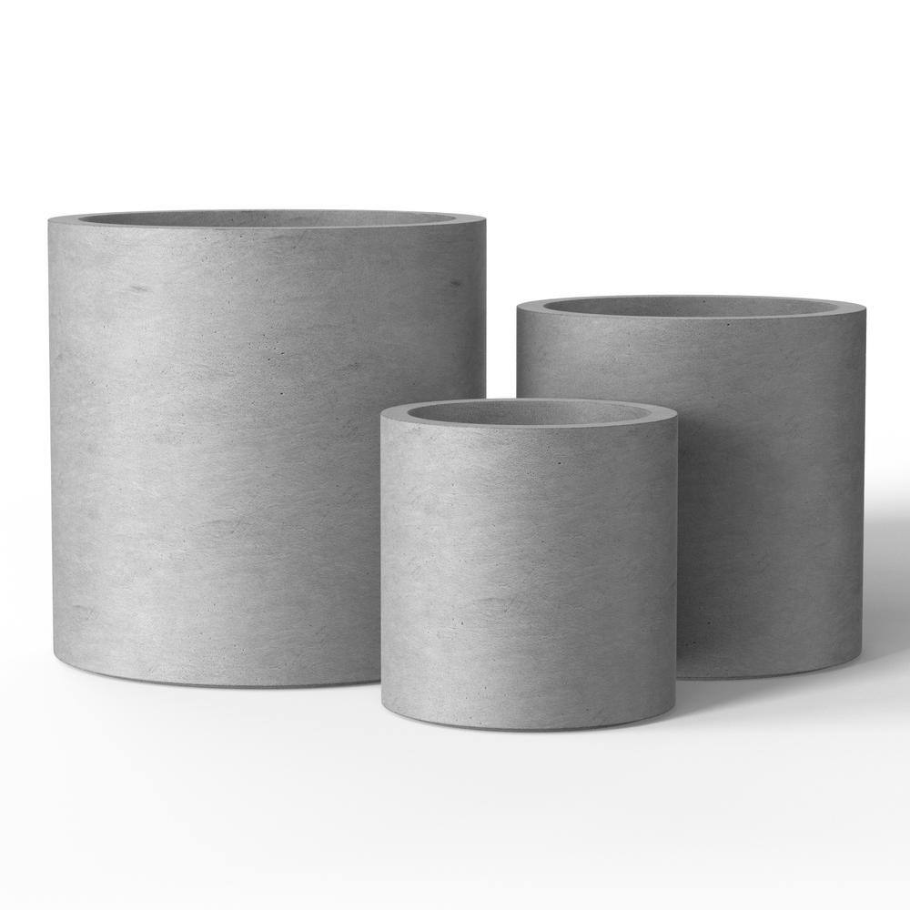 Sapcrete 10in., 13in., 16in. Dia Stone Finish Extra Large Tall Round Concrete Plant Pot/Planter for Indoor & Outdoor Set of 3