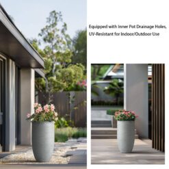 Sapcrete Lightweight 13.5 in. x 24.5 in. Stone Finish Extra Large Tall Round Concrete Plant Pot/Planter for Indoor and Outdoor