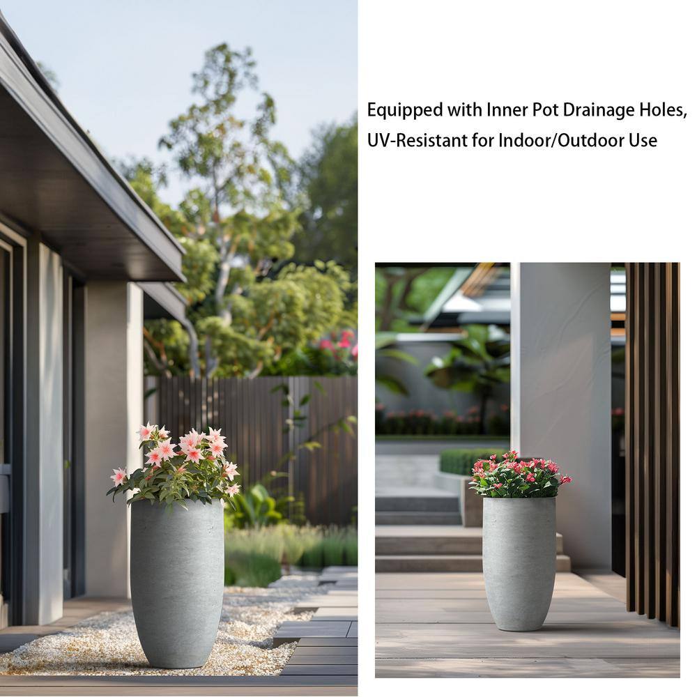 Sapcrete Lightweight 13.5 in. x 24.5 in. Stone Finish Extra Large Tall Round Concrete Plant Pot/Planter for Indoor and Outdoor