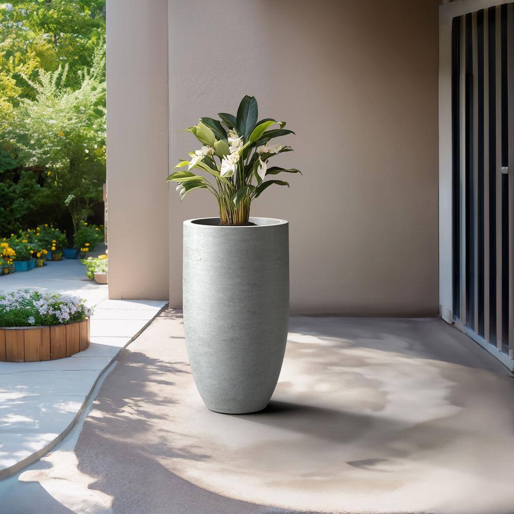 Sapcrete Lightweight 13.5 in. x 24.5 in. Stone Finish Extra Large Tall Round Concrete Plant Pot/Planter for Indoor and Outdoor