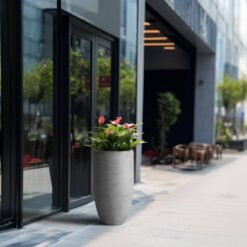 Sapcrete Lightweight 13.5 in. x 24.5 in. Stone Finish Extra Large Tall Round Concrete Plant Pot/Planter for Indoor and Outdoor
