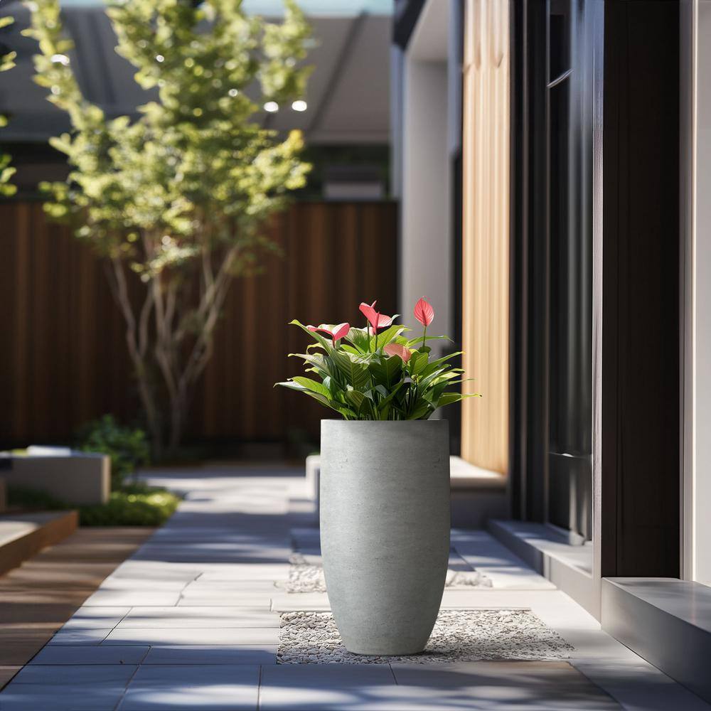 Sapcrete Lightweight 13.5 in. x 24.5 in. Stone Finish Extra Large Tall Round Concrete Plant Pot/Planter for Indoor and Outdoor