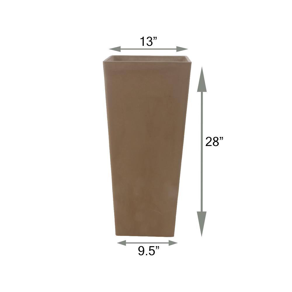 Arcadia Garden Products Contempo Tall Square 13 in. x 13 in. x 28 in. Taupe PSW Pot