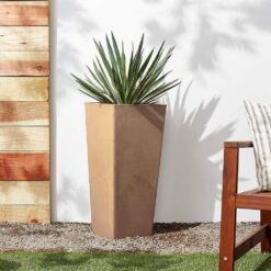 Arcadia Garden Products Contempo Tall Square 13 in. x 13 in. x 28 in. Taupe PSW Pot