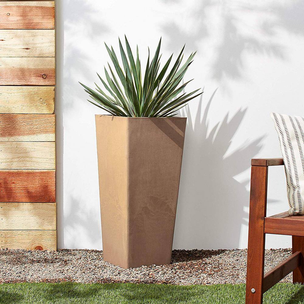 Arcadia Garden Products Contempo Tall Square 13 in. x 13 in. x 28 in. Taupe PSW Pot