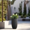 Sapcrete Light-Weight Textured 13.5 in. x 24.5in. Charcoal Black Large Tall Round Concrete Plant Pot/Planter for Indoor & Outdoor