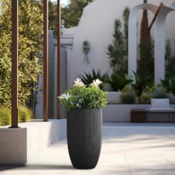 Sapcrete Light-Weight Textured 13.5 in. x 24.5in. Charcoal Black Large Tall Round Concrete Plant Pot/Planter for Indoor & Outdoor