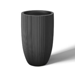 Sapcrete Light-Weight Textured 13.5 in. x 24.5in. Charcoal Black Large Tall Round Concrete Plant Pot/Planter for Indoor & Outdoor