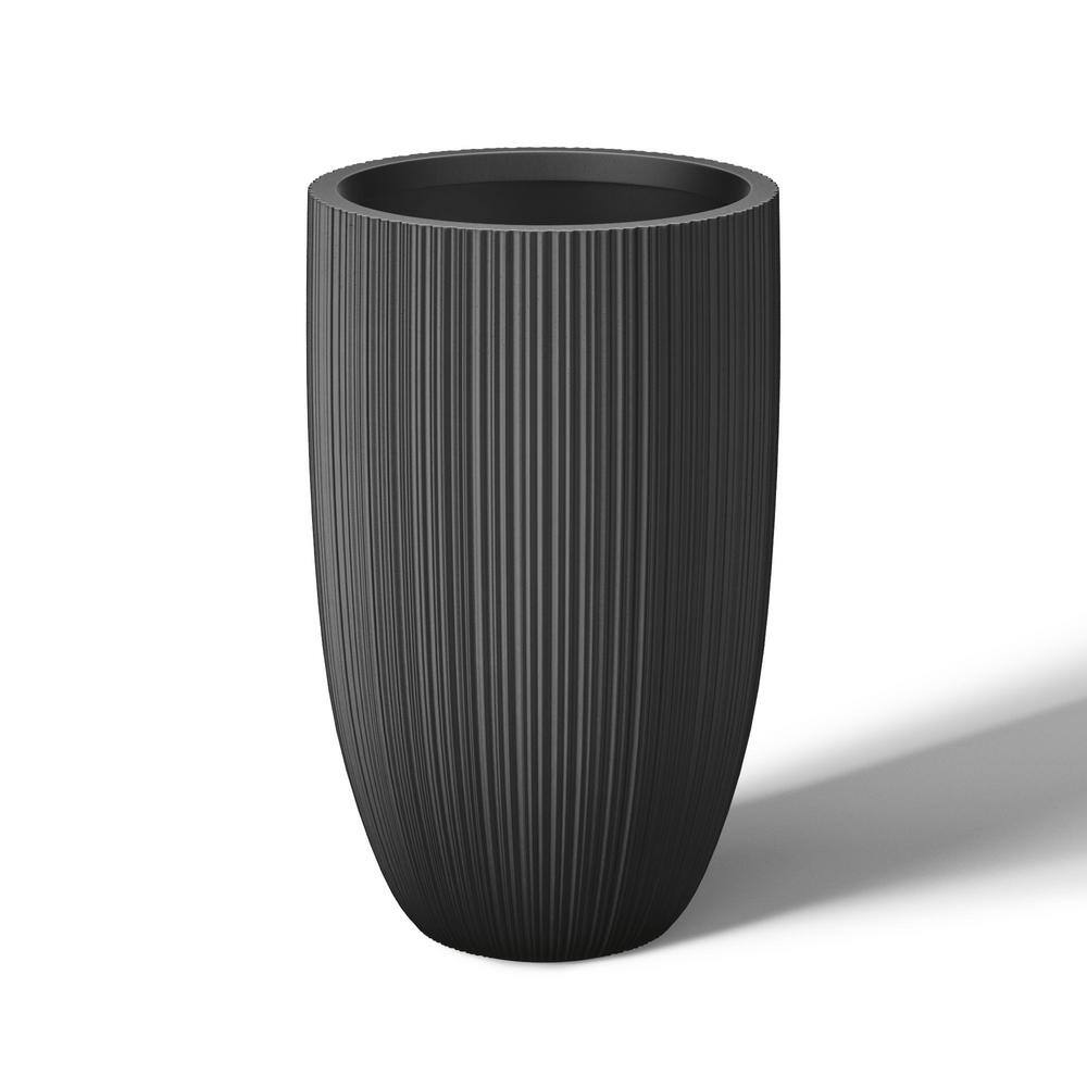 Sapcrete Light-Weight Textured 13.5 in. x 24.5in. Charcoal Black Large Tall Round Concrete Plant Pot/Planter for Indoor & Outdoor