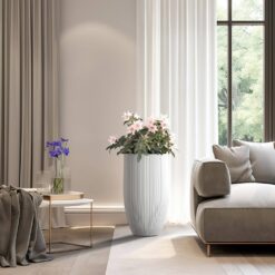 Sapcrete Light-Weight Textured 13.5 in. x 24.5 in. Crisp White Large Tall Round Concrete Plant Pot/Planter for Indoor & Outdoor
