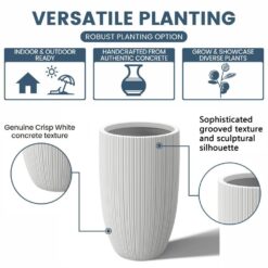 Sapcrete Light-Weight Textured 13.5 in. x 24.5 in. Crisp White Large Tall Round Concrete Plant Pot/Planter for Indoor & Outdoor