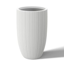 Sapcrete Light-Weight Textured 13.5 in. x 24.5 in. Crisp White Large Tall Round Concrete Plant Pot/Planter for Indoor & Outdoor