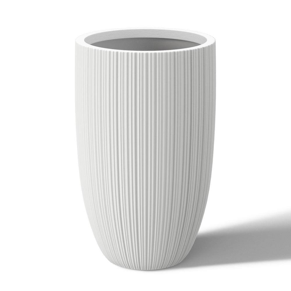 Sapcrete Light-Weight Textured 13.5 in. x 24.5 in. Crisp White Large Tall Round Concrete Plant Pot/Planter for Indoor & Outdoor