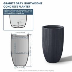 Sapcrete Lightweight Textured 13.5 in. x 24.5 in. Granite Gray Large Tall Round Concrete Plant Pot/Planter for Indoor and Outdoor