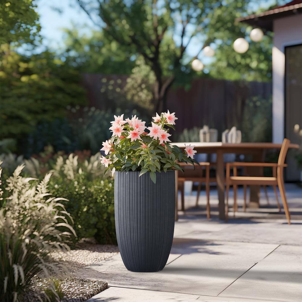 Sapcrete Lightweight Textured 13.5 in. x 24.5 in. Granite Gray Large Tall Round Concrete Plant Pot/Planter for Indoor and Outdoor