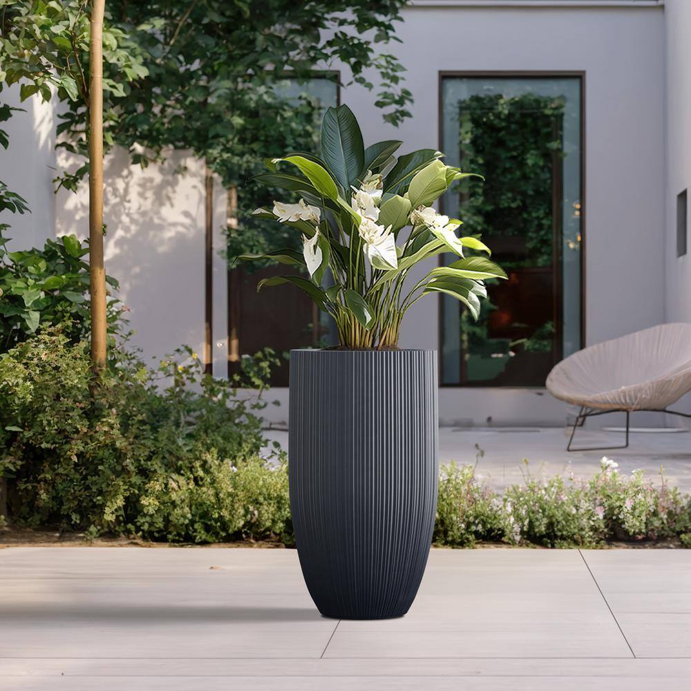 Sapcrete Lightweight Textured 13.5 in. x 24.5 in. Granite Gray Large Tall Round Concrete Plant Pot/Planter for Indoor and Outdoor