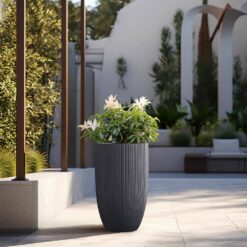 Sapcrete Lightweight Textured 13.5 in. x 24.5 in. Granite Gray Large Tall Round Concrete Plant Pot/Planter for Indoor and Outdoor