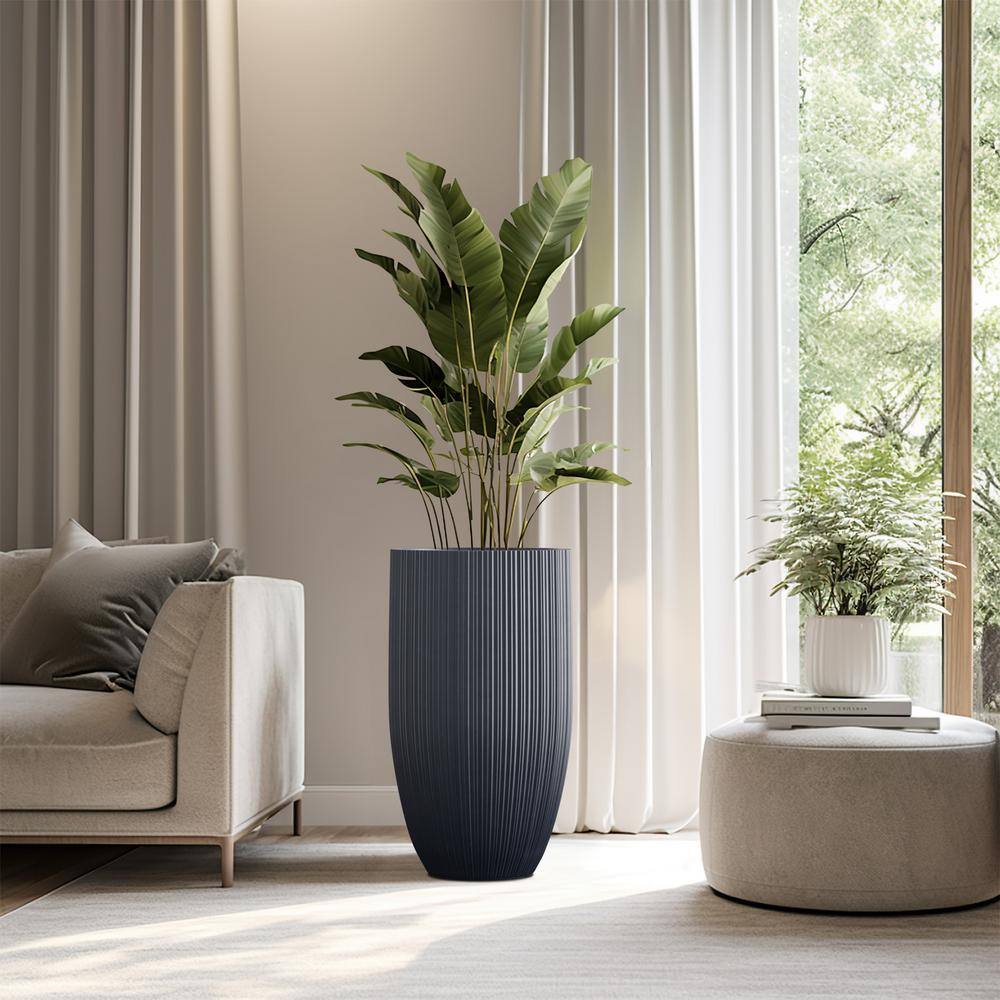 Sapcrete Lightweight Textured 13.5 in. x 24.5 in. Granite Gray Large Tall Round Concrete Plant Pot/Planter for Indoor and Outdoor