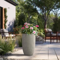 Sapcrete Lightweight Textured 13.5 in. x 24.5 in. Light Gray Large Tall Round Concrete Plant Pot/Planter for Indoor and Outdoor