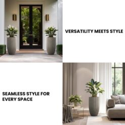 Sapcrete Lightweight Textured 13.5 in. x 24.5 in. Light Gray Large Tall Round Concrete Plant Pot/Planter for Indoor and Outdoor