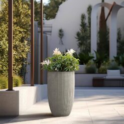 Sapcrete Lightweight Textured 13.5 in. x 24.5 in. Light Gray Large Tall Round Concrete Plant Pot/Planter for Indoor and Outdoor