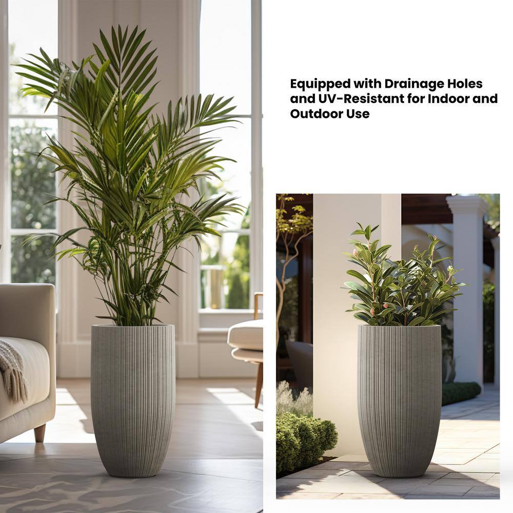 Sapcrete Lightweight Textured 13.5 in. x 24.5 in. Light Gray Large Tall Round Concrete Plant Pot/Planter for Indoor and Outdoor