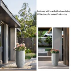 Sapcrete Lightweight Textured 13.5 in. x 24.5 in. Stone Finish Large Tall Round Concrete Plant Pot/Planter for Indoor and Outdoor