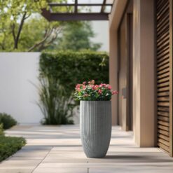Sapcrete Lightweight Textured 13.5 in. x 24.5 in. Stone Finish Large Tall Round Concrete Plant Pot/Planter for Indoor and Outdoor