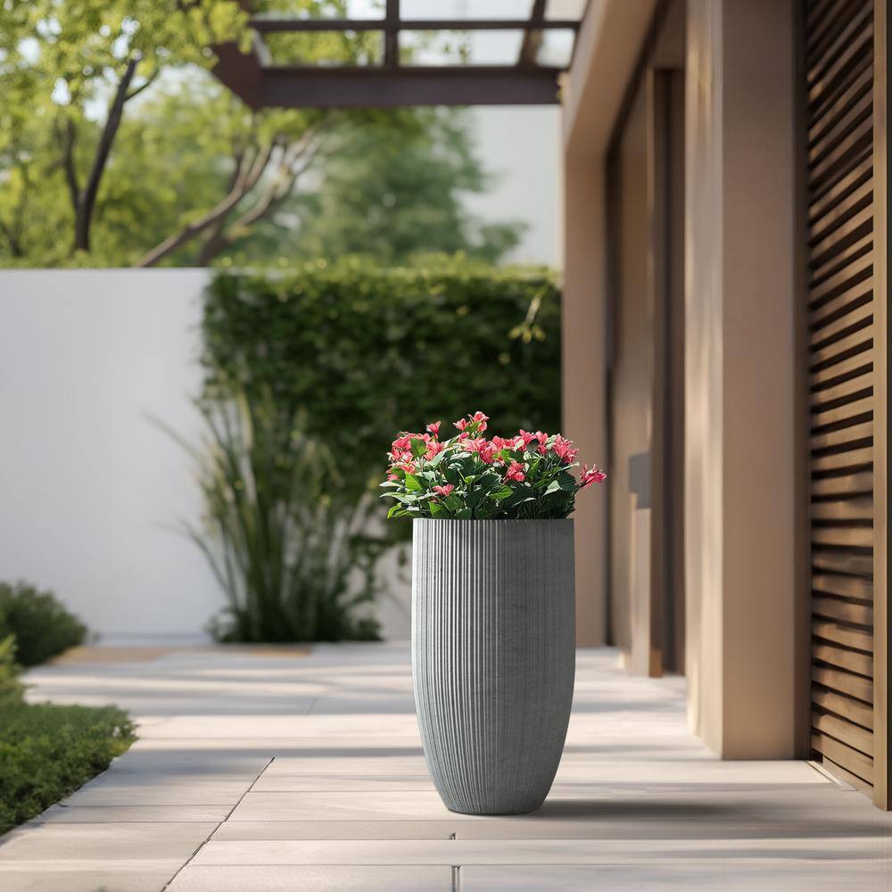 Sapcrete Lightweight Textured 13.5 in. x 24.5 in. Stone Finish Large Tall Round Concrete Plant Pot/Planter for Indoor and Outdoor