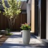 Sapcrete Lightweight Textured 13.5 in. x 24.5 in. Stone Finish Large Tall Round Concrete Plant Pot/Planter for Indoor and Outdoor