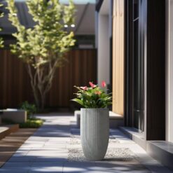 Sapcrete Lightweight Textured 13.5 in. x 24.5 in. Stone Finish Large Tall Round Concrete Plant Pot/Planter for Indoor and Outdoor